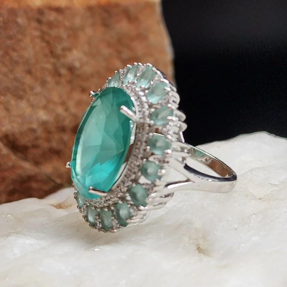 Sterling Silver 925 Ring Aqua Blue Chalcedony Gems Unique Designer Silversmith